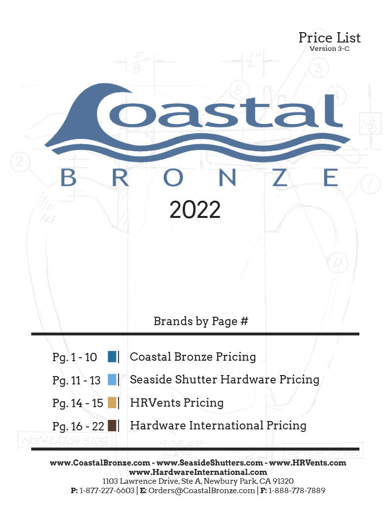 Coastal Bronze (All Lines) Price List 2021 - Current